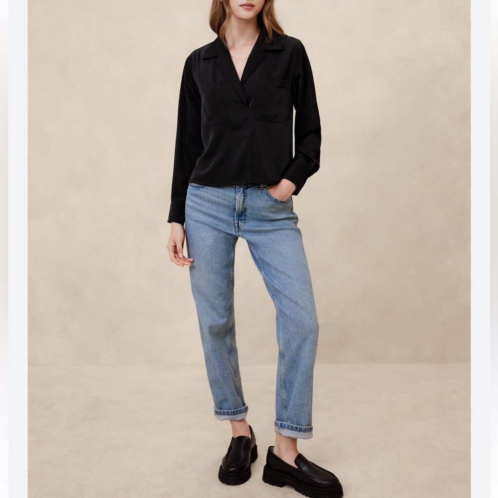 Banana Republic Silky Black Boxy Blouse Shirt | Size XS